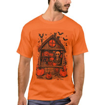 Spooky Skeleton Haunted House Tee for Couples