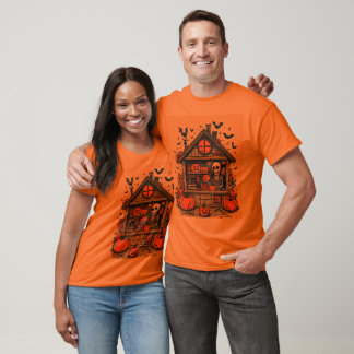 Spooky Skeleton Haunted House Tee for Couples