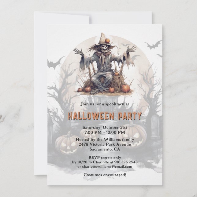 Spooky Skeleton Jack-O-Lanterns Halloween Party Invitation (Front)