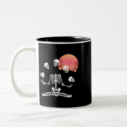 Spooky Skeleton Juggling Skull Heads Full Moon Hal Two_Tone Coffee Mug