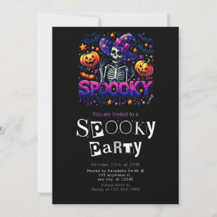 Spooky Skeleton Modern Minimalist Halloween Party Invitation