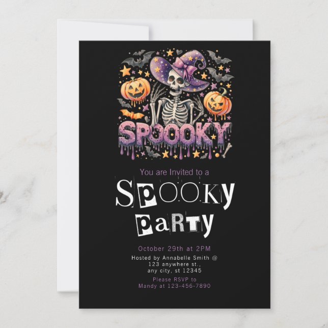 Spooky Skeleton Modern Minimalist Halloween Party Invitation (Front)
