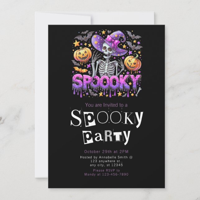 Spooky Skeleton Modern Minimalist Halloween Party Invitation (Front)