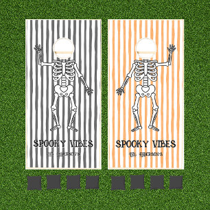 Spooky Skeleton Orange Black Halloween Cornhole Set