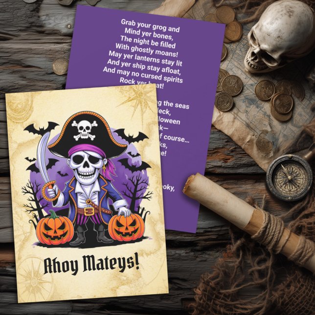 Spooky Skeleton Pirate Halloween Holiday Card (Creator Uploaded)