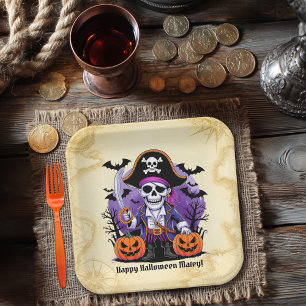 Spooky Skeleton Pirate Halloween Paper Plates