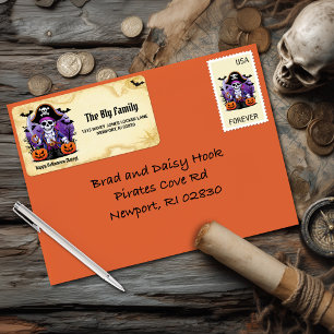 Spooky Skeleton Pirate Happy Halloween Matey Label
