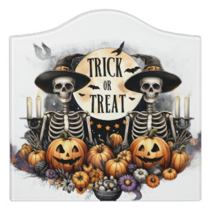 Spooky Skeleton & Pumpkin Door Sign