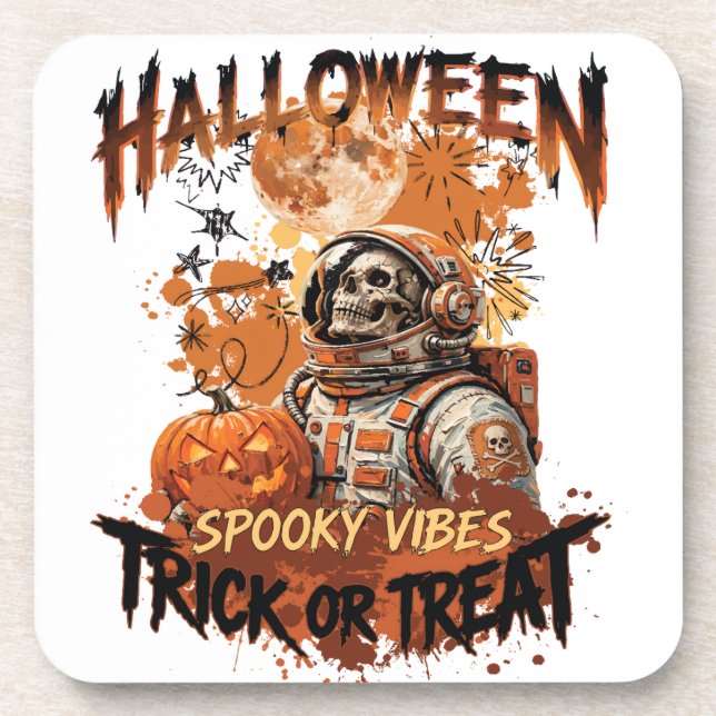 Spooky Skeleton Pumpkin Drink Coaster (Front)