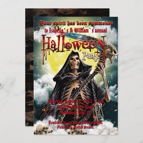 Spooky Skeleton  Scary Skull Halloween Invitation