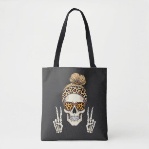 Spooky Skeleton Skull Leopard Halloween Mom Tote Bag