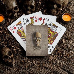 Spooky Skeleton Skull Monogram Poker Cards