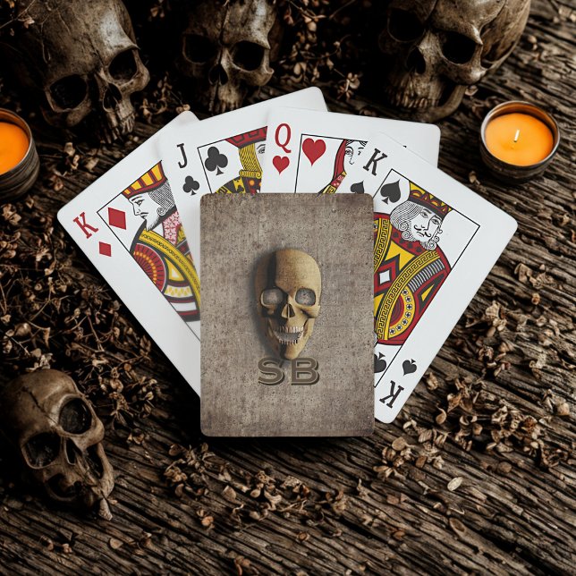 Spooky Skeleton Skull Monogram Poker Cards (Spooky skeleton poker cards with space for your initals)
