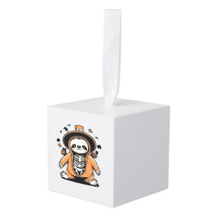 Spooky skeleton sloth trick or treating Classic T- Cube Ornament