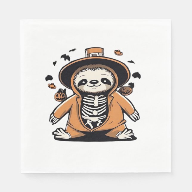 Spooky skeleton sloth trick or treating Classic T- Napkins (Front)