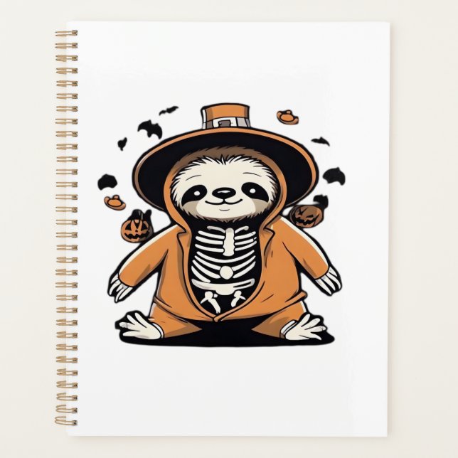 Spooky skeleton sloth trick or treating Classic T- Planner (Front)