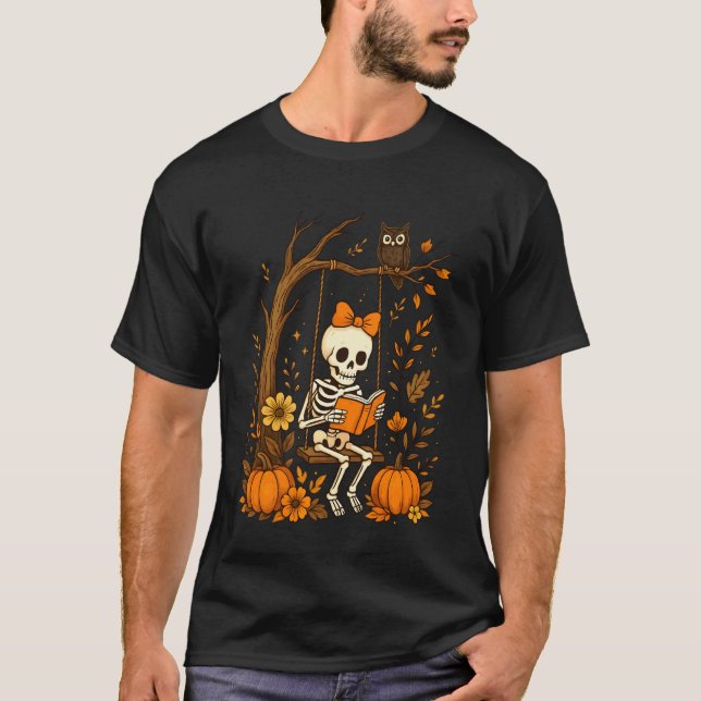 Spooky Skeleton Swing Reading Bow Costume Tee for  (Front)