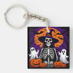 Spooky Skeleton Witch Pumpkins Moon Halloween 🌙 Keychain