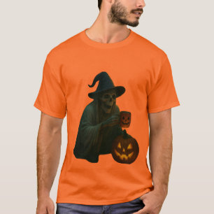 Spooky Skeleton Witch with Pumpkin Glow T-Shirt