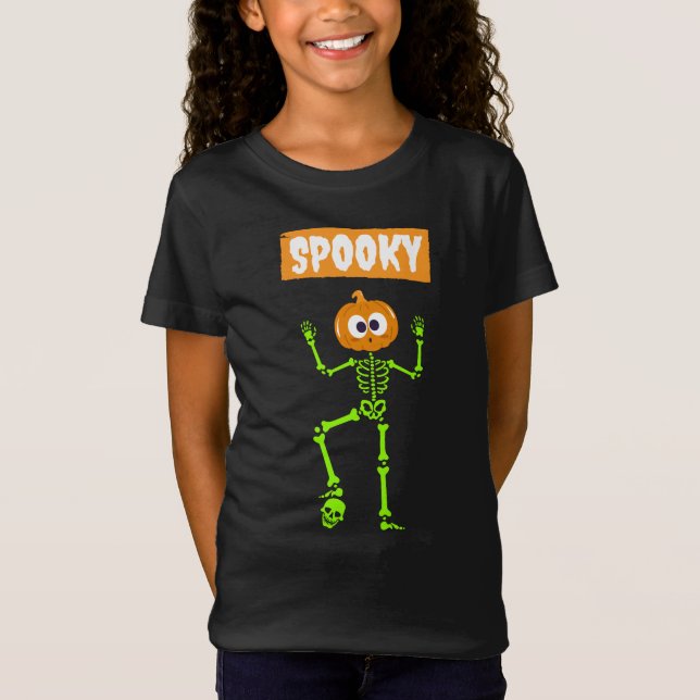 Spooky Skeleton with a Pumpkin Head T-Shirt (Front)
