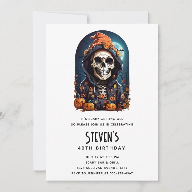 Spooky Skeleton with Evil Pumpkins Birthday Invitation (Front)