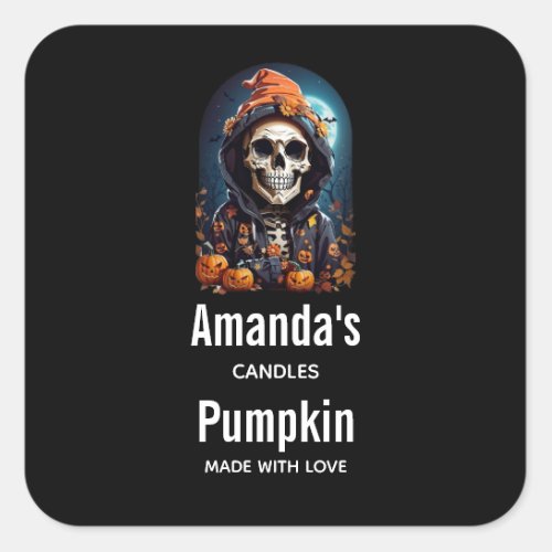 Spooky Skeleton with Evil Pumpkins Candle Cratfing Square Sticker