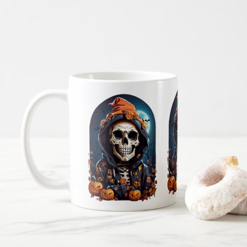 Spooky Skeleton with Evil Pumpkins Coffee Mug