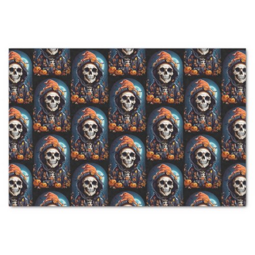 Spooky Skeleton with Evil Pumpkins Pattern Tissue Paper