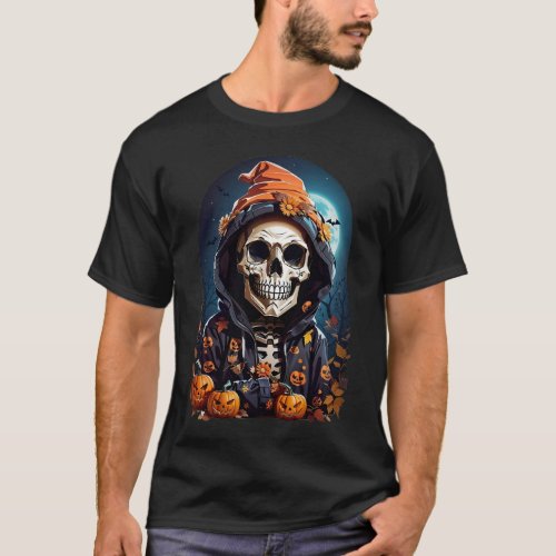 Spooky Skeleton with Evil Pumpkins T_Shirt