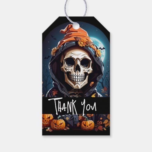 Spooky Skeleton with Evil Pumpkins Thank You Gift Tags