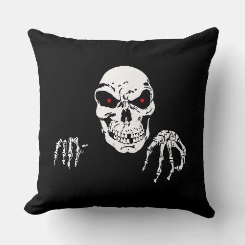 Spooky Skeleton with Red Eyes  Throw Pillow
