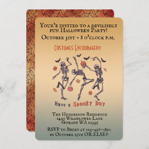 Spooky Skeletons Dancing - Halloween Party Invitation