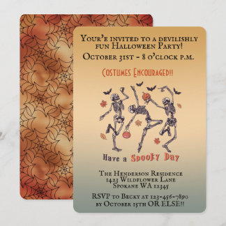 Spooky Skeletons Dancing - Halloween Party Invitation