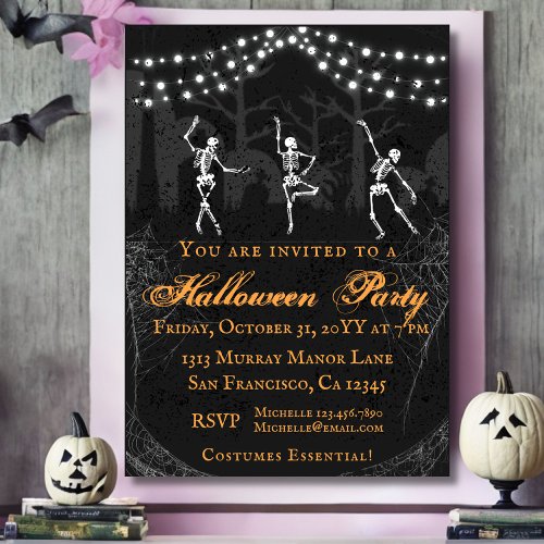 Spooky Skeletons Graveyard Halloween Party Invitation