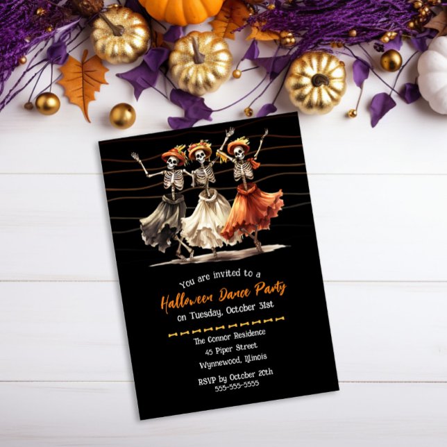 Spooky Skeletons Halloween Dance Party Invitation (Creator Uploaded)