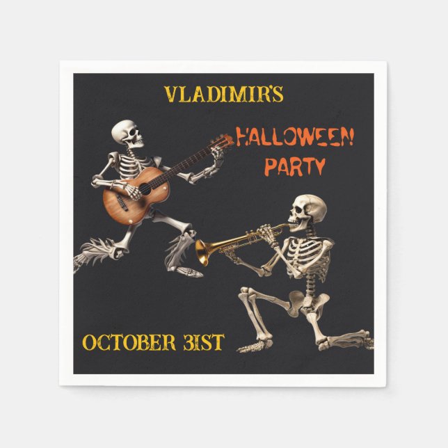 Spooky Skeletons Halloween Party Personalized Napkins (Front)