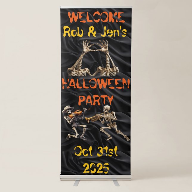 Spooky Skeletons Halloween Party Personalized Retractable Banner (Front)