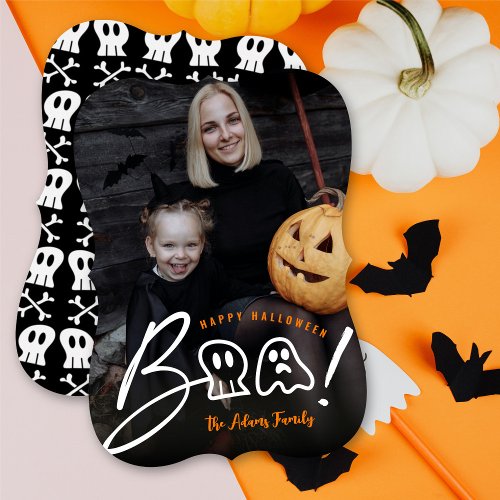 Spooky Skull And Ghost Boo Script Halloween Photo Holiday Card