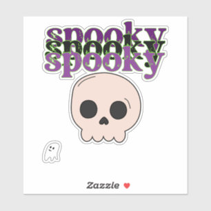 Spooky Skull And Ghost Happy Halloween Sticker