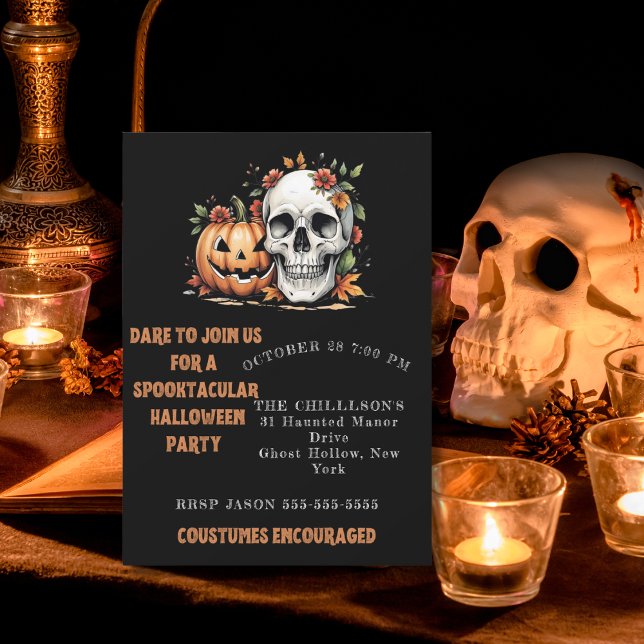 Spooky Skull and Pumpkin Art Invitation (Creator Uploaded)