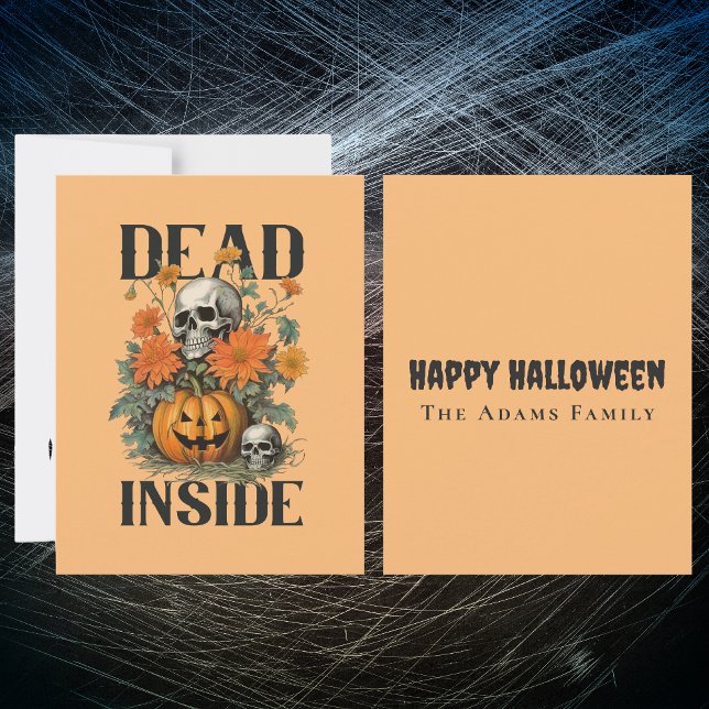 Spooky Skull and Pumpkin Personalized Halloween Note Card (Creator Uploaded)