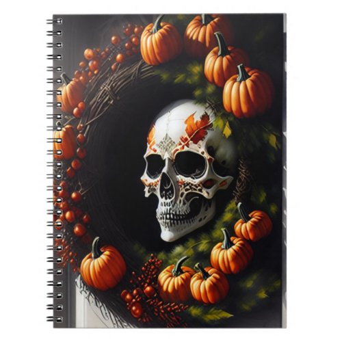 Spooky Skull and Pumpkin Wreath Notebook