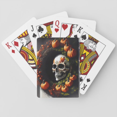 Spooky Skull and Pumpkin Wreath Poker Cards