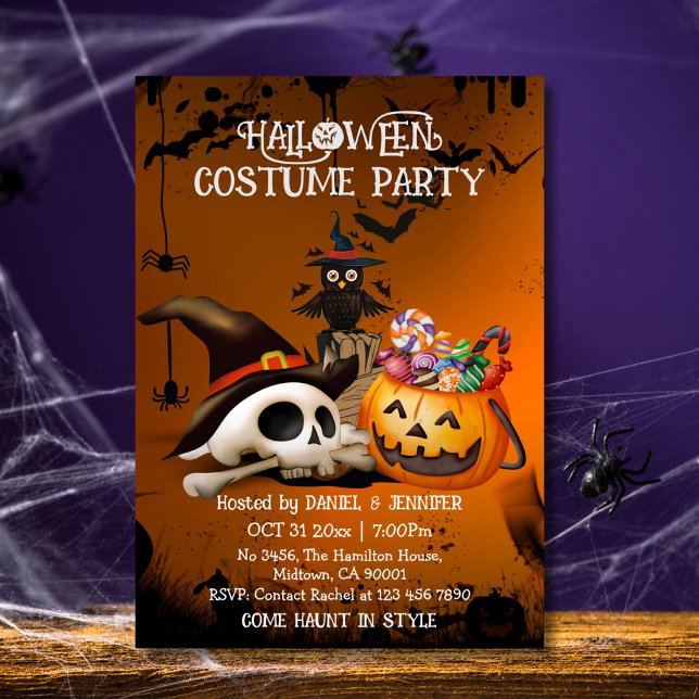 Spooky skull bone Jack-o'-Lantern candy Halloween Invitation (Creator Uploaded)