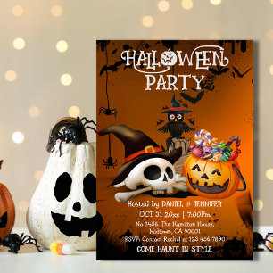 Spooky skull bone Jack-o'-Lantern candy Halloween Invitation