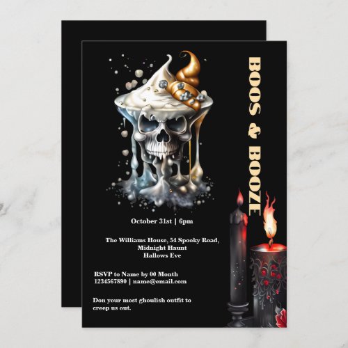 Spooky skull cocktail black candles gothic chic invitation
