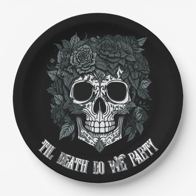 Spooky Skull Day of the Dead halloween bones Paper Plates (Front)