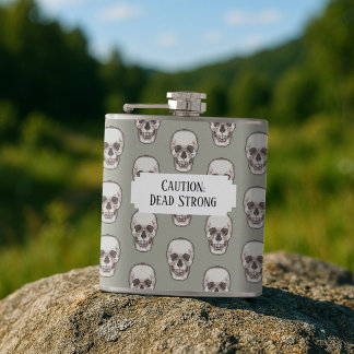 Spooky Skull Dead Strong Add Your Own Text Pattern Flask