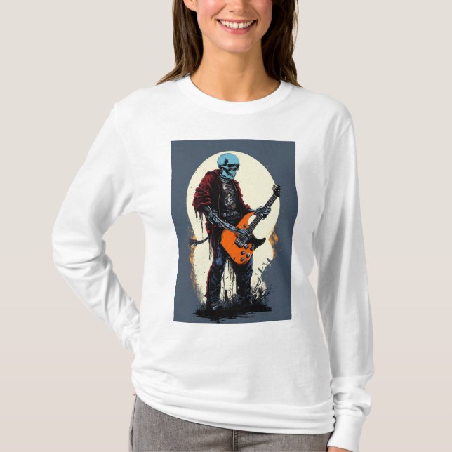 Spooky Skull Electric Guitar T-Shirt Design (Front)