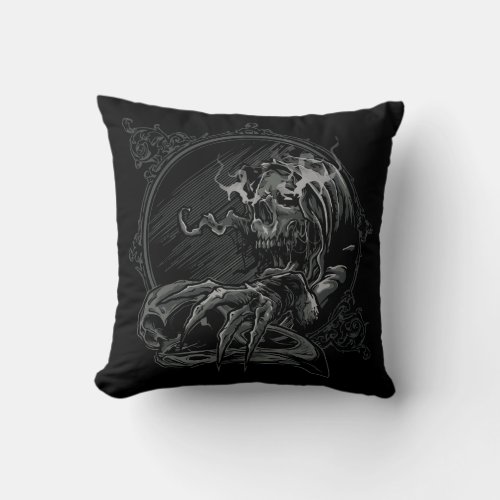 Spooky Skull Evil Illustration Throw Pillow